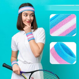3pcs Sweatbands Set Sports Wristband and Headband Colorful Sweatbands for Women Men Striped Sweat Band Set Includes 1 Sports Headband and 2 Wristband (Multiple Colors, 8 * 8/18 * 5)