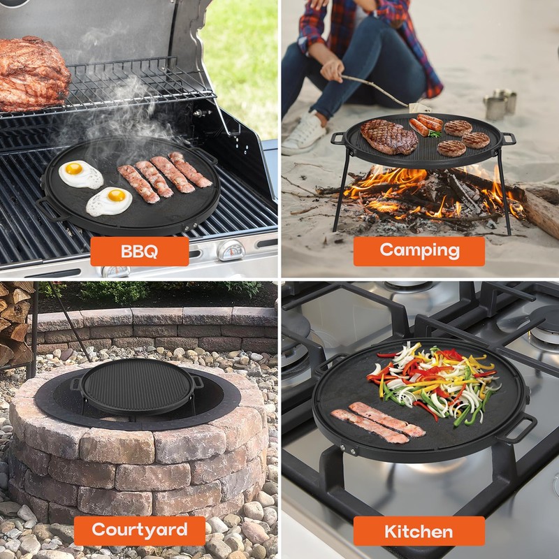 Onlyfire 18" Campfire Grill Griddle, Double Sided Reversible Portable Campfire