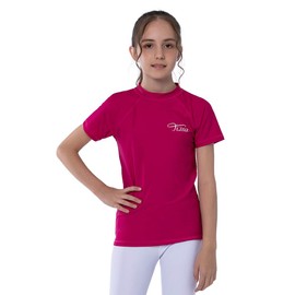 TIZAX Girls Short Sleeve Swimming Shirts Kids Sun Protection Rash Vest Children Rash Guard Quick Drying Rose Red 11-12 Years