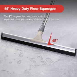 Tiumso Floor Squeegee Broom, 60'' Long Handle Squeegee for Floor, Heavy Duty Rubber Squeegee, Floor Squeegee Scrubber for Shower, Bathroom, Kitchen, Pool, Concrete and Tiles