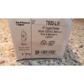 P&S T600-LW, White Toggle Dimmer, 600W/SP L