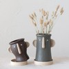 Creative Co-Op Stoneware Face Planter with Saucer, Brown & Cream