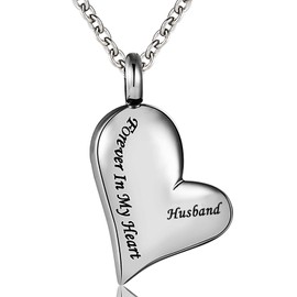 Cremation Urn Necklace Engraved Husband Forever in My Heart Stainless Steel Keepsake Waterproof Memorial Heart Pendant…