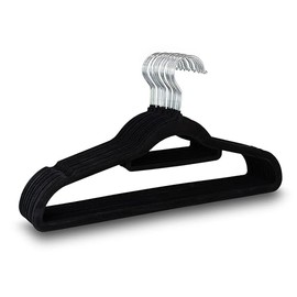 UTTAM Velvet Hangers 20 Pack - Thin Non-Slip Clothes Coat hangers with Tie Bar and 360 Degree Hook for Home Storage Durable, Sturdy for Suits, Jackets (Black, 20 Pack)