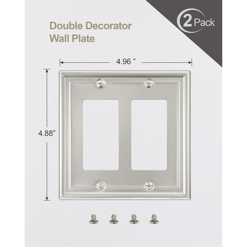 ZILLSEA 2-Pack Double Decorator Wall Plate, Satin Nickel Eletrical Outlet