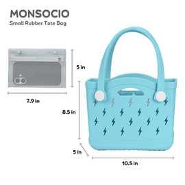 MONSOCIO Rubber Beach Tote Bag, Waterproof Modern Design Double Handle, Small Travel Pool Swim EVA Bags (Light Blue)