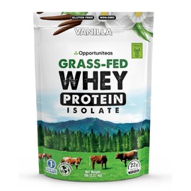 Opportuniteas Grass Fed Vanilla Whey Isolate Protein Powder – 22g Protein, Heavy-Metal Tested, Organic Cane Sugar & Organic Vanilla Flavor, Non-GMO, Hormone-Free, Sourced from Ireland, 5lb