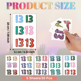 30Pcs Temporary Number 13 Tattoo, Waterproof 13 Temporary Tattoo, 13 Hand Tattoo Concert Rave, Music Festival Concert Tattoo Sticker, Lucky Number 13 Hand Tattoo for Singer Fans Concert Music Festival