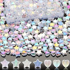 400pcs Assorted Acrylic Heart Beads Star Beads for Jewelry Making Cute Plastic AB Beads for Necklace Bracelet Earing making Bling Spacer Beads Bulk Aesthetic Beads Charms Craft DIY (White)