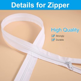 TBACW 5Yards Bulk Zipper #3 Zippers for Sewing, Black Nylon Coil Zipper by The Yards Replacement Sewing Zipper with 20PCS Zipper Sliders for DIY Sewing Craft Bags (White)