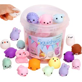 JIUFEI Fidget Toys Juguetes Esponjosos de Mochi 24 pcs Juguetes de Animales para Adultos Regalos de Fiestas Juguete Sensorial para Aliviar el Estrés Adultos