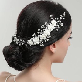 yufana Hair Accessories, Haarschmuck Hochzeit, Hochzeit Haarschmuck Braut Perlen, Braut Hochzeit Kristall Haarschmuck, Braut-Haarschmuck FüR Frauen Und MäDchen (Silver402)