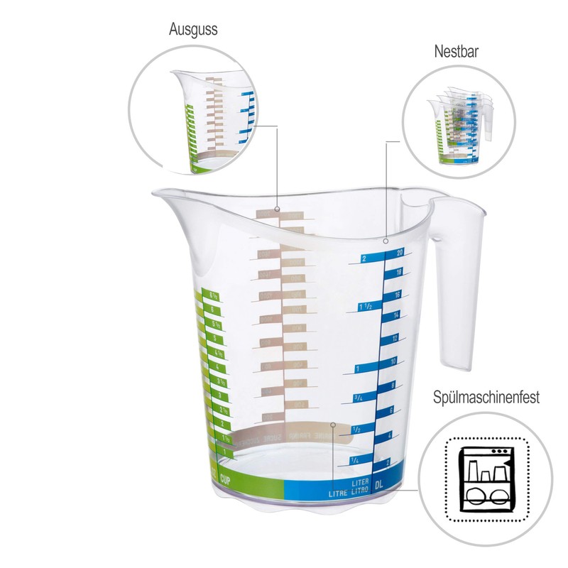 Rotho" Domino LML Measuring Cup, Green/Blue, 2 Litre, 45 x