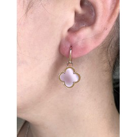 Lavari Jewelers Four Petal Flower Drop Earrings for Women - Pink Mother of Pearl in 925 Sterling Silver - Hypoallergenic Rose Gold Plated - Clover Dangle Earrings - Hinge Post