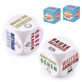 DealKits Office Anti-Stress Cube, Pack of 2 Funny Stress Cubes for Stress Relief with 6 Fun Actions, Anti-Stress Toy, Farewell Gift, Colleagues Gift with Gift Box for Employees
