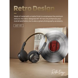 iKF-R1 Retro Headphones Bluetooth 5.4 Hi-Fi Sound Custom EQ via App 60H Playtime Comfortable Fit Multipoint Connection Lightweight Vintage Headphones (Black Gold)