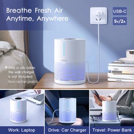 Air Purifiers for Bedroom Home 430 Sq.Ft, MOOKA H13 HEPA Filter Small Portable Air Purifier with USB Cable Fragrance Sponge for Smokers Pollen Pets Dust Odors, Desktop Air Cleaner for Car RV, M01