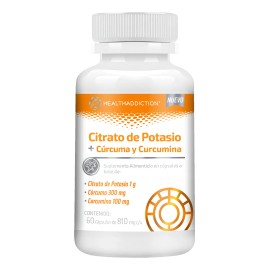 HEALTHADDICTION - Citrato de Potasio  Crcuma y Curcumina - Suplemento Alimenticio con 60 Cpsulas - 1g Potasio, 300mg Crcuma, 100mg Curcumina - Apoyo  