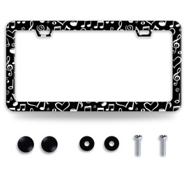 Music Note License Plate Frame Funny Musical License Plate Frames Stainless Steel Accessories Cars Decor with 2 Holes and Screws Fits Standard Us Ca Vehicles License Plate Holder 12.2 X 6 Inch