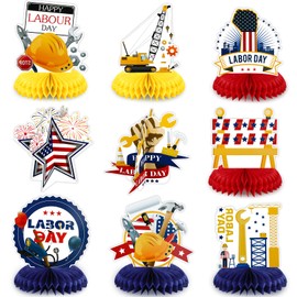 Konsait Labor Day Decoration Centerpieces - 9Pcs Labor Day Party Decorations Supplies Double Printing Labor Day Table Decorations, Labor Day Decor