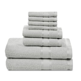 Casa Lino 8 Pc Premium Towel Set, Cotton Towels Set, 400 GSM 2 Bath Towel, 2 Hand Towel, & 4 Washcloths, Bathroom Set, Head Towels Wrap for Ladies, Gym Towel for Men Workout Silver