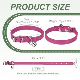 PETAXCELL Dog Collar with Bell, Pu Leather Cat Collars Pet Basic Soft Padded Adjustable Buckle, 10" (Hot Pink, 1 Pcs), Intended for Teacup/Little Dog/Kitten Cats/Small Animals