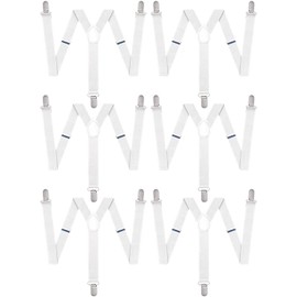 Man of Men White Suspenders for Men - Adjustable Size Elastic 1 inch Wide Y Shape Costume Suspenders Women Mens Suspenders Heavy Duty Clips - Pack of 6