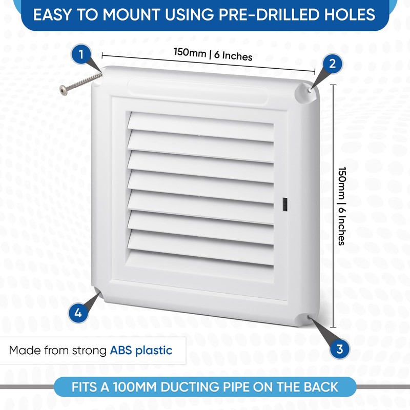Adair 100mm (4 Inch) Square Vent Cover - White 155mm