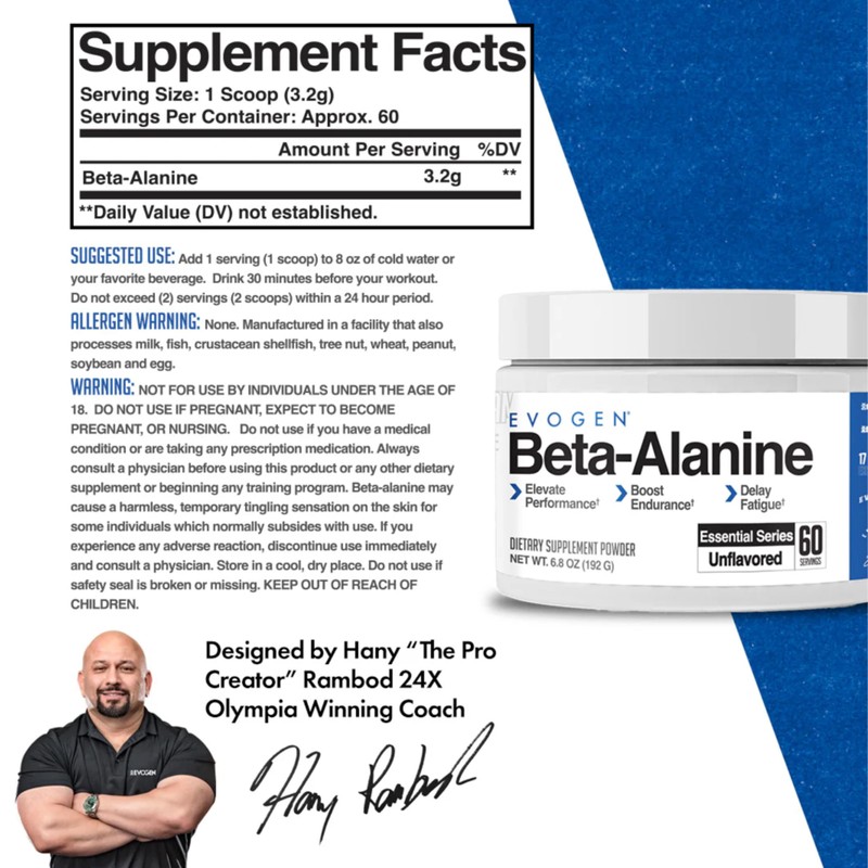 Evogen Beta-Alanine - Performance Enhancer | Boost Endurance, Delay Fatigue
