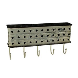 PD Home & Garden Distressed White Metal Wall Pocket with Hanging Hooks
