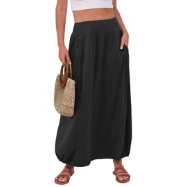 ANRABESS Women's Summer Long Maxi Skirts 2025 Trendy Ankle Length High Waisted Boho Flowy Beach Skirt with Pockets Fashion Black X-Large