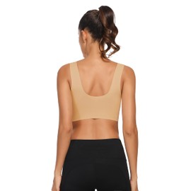 WOWENY Seamless Bras for Women Sleep Leisure Sports Yoga Bra Padded Wireless Thin Soft Comfy Pullover Tops Plus Size (Nude, XXL)