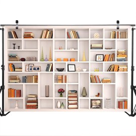 Mocsicka Bookshelf Backdrop White Bookcase Office Backdrop Video Conference Zoom Background Home Office Decoration Zoom Backdrops for Photography (7x5ft)