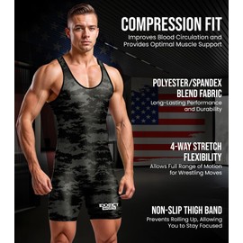 Exxact Sports Digital Camouflage Wrestling Singlet, Powerlifting Singlet Youth Wrestling Singlet Men for Training(AM, Black CAMO), Black Camo, Adult Medium