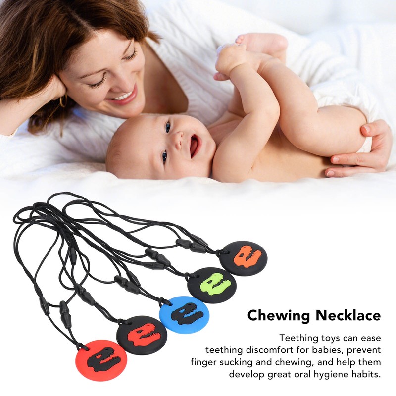 5pcs Kid Silicone Dinosaur Pattern Sensory Chewing Necklace Portable Baby