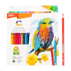 deli Colouring Pencils Pack of 24 Colours, Ergonomic Triangular Colouring Pencils, Case of 24 for Adults and Children