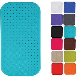 MSV Premium Shower Mat Bath Mat Bath Mat Bath Mat Antibacterial Non-Slip with Suction Cups Light Blue Scented of Roses Approx. 36 x 76 cm Washable at 60 °C