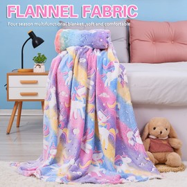 Cloele Glow in The Dark Throw Blanket for Girls - 50 x 60 Unicorns Gift Blanket Soft Cozy Fleece Blanket Toddler Girls Toys - Luminous Plush Blanket Birthday Blanket for Kids