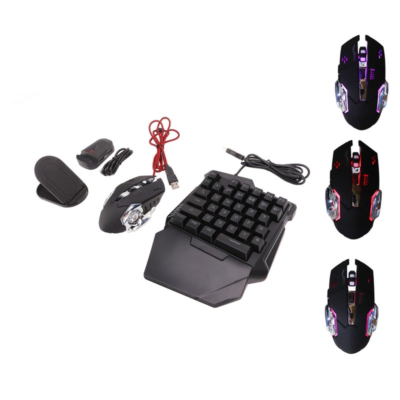 One Handed Gaming Keyboard Mouse Converter Wired 35 Keys Backlit