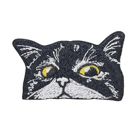 pipomama Cat Face Iron On Patches for Clothing Embroidered Applique Patch Badge Sew On Emblem DIY Craft (Black)