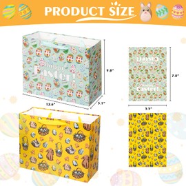 Linelglobal Easter Gift Bag with Tissue Paper 12.6" Chick Bunny Egg Design 2 Pack