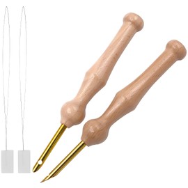 Punch Needle Embroidery with Needle Threaders Tools 2pcs, Wooden Handle Embroidery Pen for DIY Embroidery Crafting and Cross Stitching