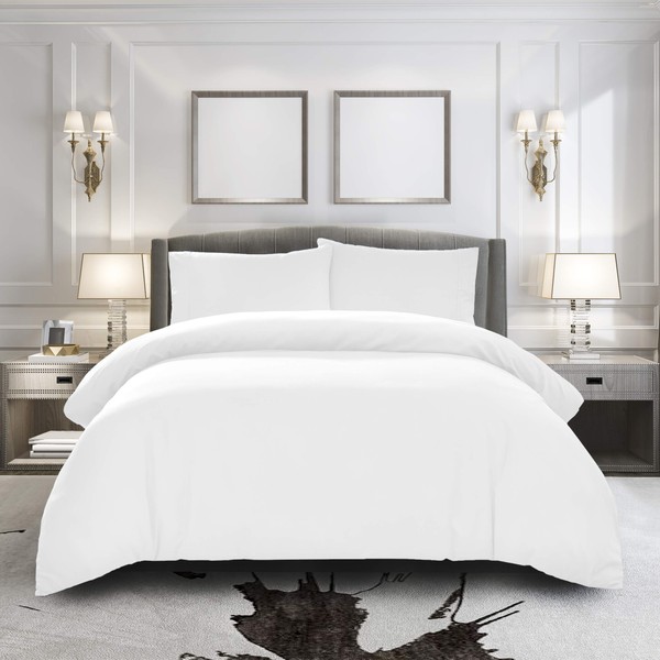 Duvet Cover King [3-Piece, White] - 1 Comforter Protector with