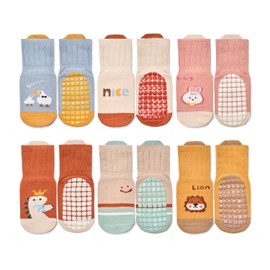 Bearbay - Baby non-slip socks with grippers (9 pairs) for walking 0 months to 7 years, 6 Pairs/2401B, 1-3 Años