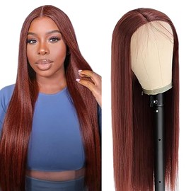 Zeslaerr Straight Human Hair Wig #33 Reddish Brown Brazilian Remy Hair Wigs 8A Grade 5x5 Lace Front Wigs Glueless Human Hair Pre Plucked With Baby Hair No Shedding And No Tangles 32 Inch