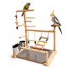 Bird Playground Natural Wood Parrot Stand with Ladder Swing Food