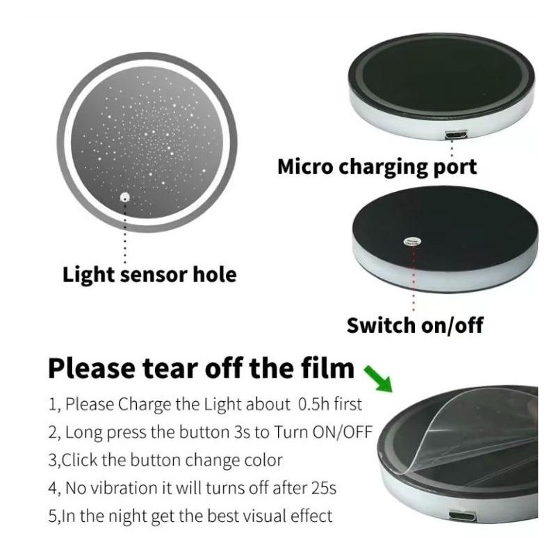 2PCS LED Cup Holder Lights for Car, Rechargeable 7 Color-Changing