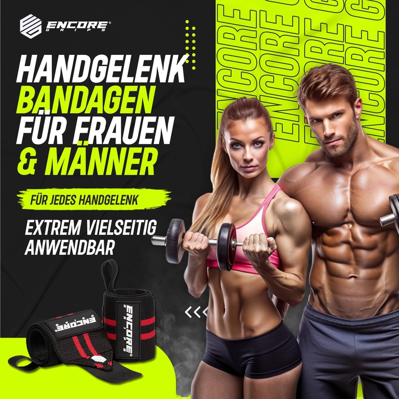 Encore Grips® Wrist Wraps for Bodybuilding, Weight Training, Crossfit, Strength