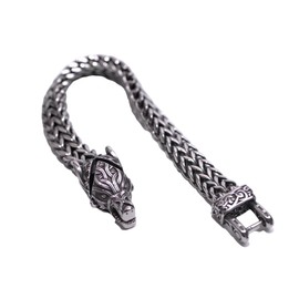 LANGHONG Norse Viking Wolf Bracelet Men's Stainless Steel Mesh Chain Can Open Wolf Mouth Bracelets Talisman Jewelry (SLA, 21CM)