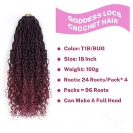 Goddess Locs Crochet Hair 18 inch, Preloopd River Locs with Curly Ends, Faux Locs Crochet Hair Braid Boho Style Braids (1TB/BUG)